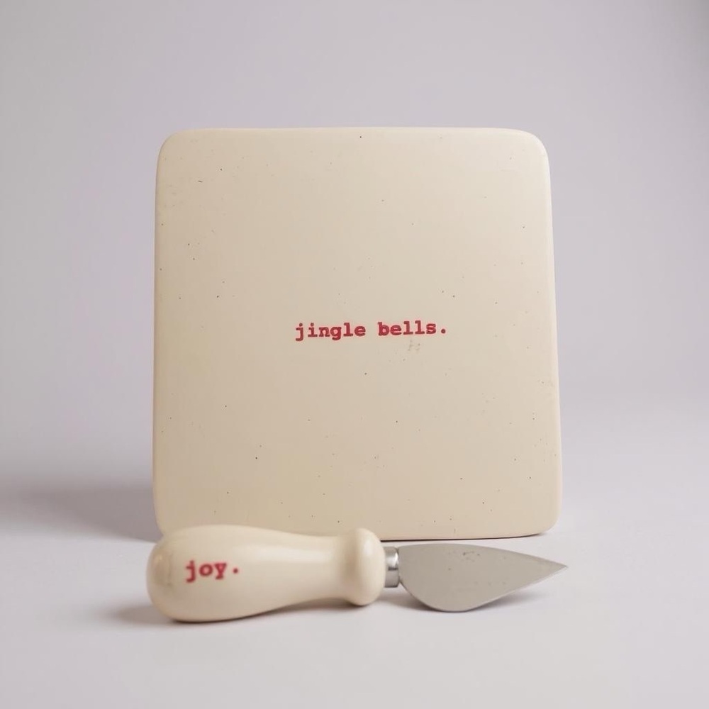 Rae Dunn White Jingle Bells Cheese Board & Knife